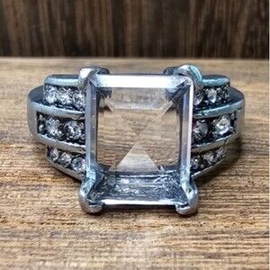 Banana Republic Chunky Rectangular Emerald Cut Silver Tone Cocktail Ring, Size 5